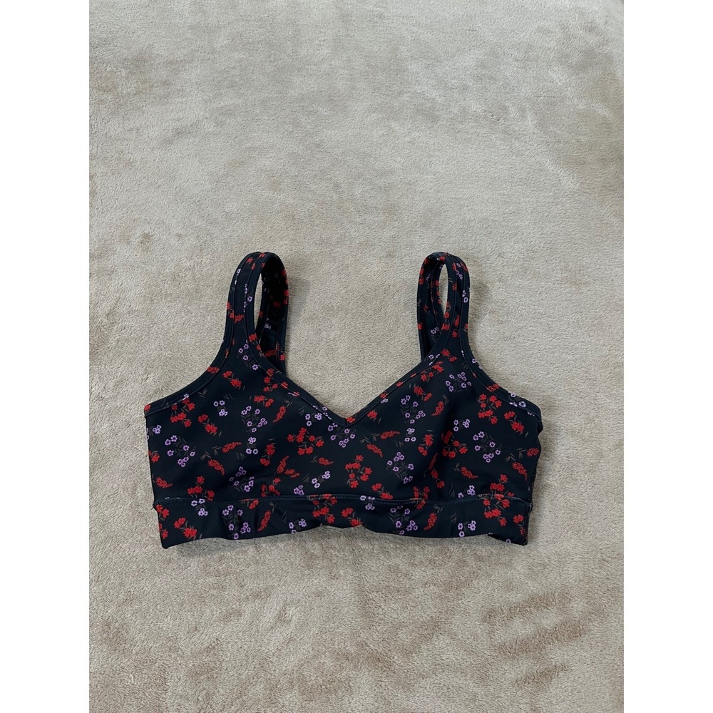 Beyond Yoga Floral V-Neck Sports Bra‎ Black Red Purple EL8300 Women's Small EUC